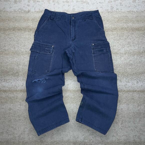 Vintage Y2K Duluth Trading Cargo Pants 36x30 Baggy Fit Navy Blue Canvas - Picture 2 of 5